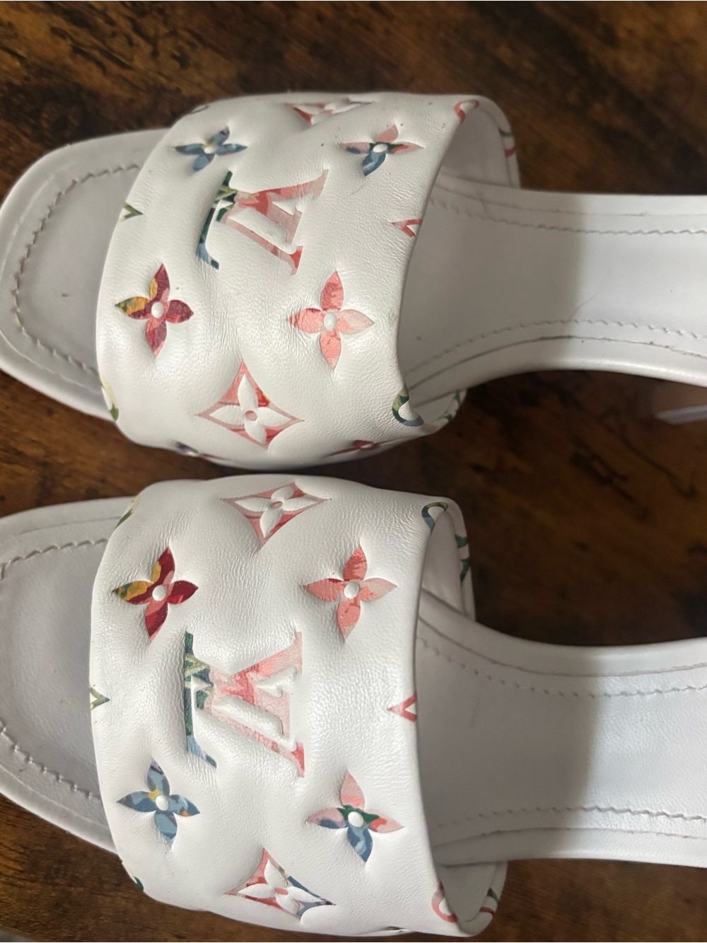 Louis Vuitton White Multicolor Monogram Slide Sandals